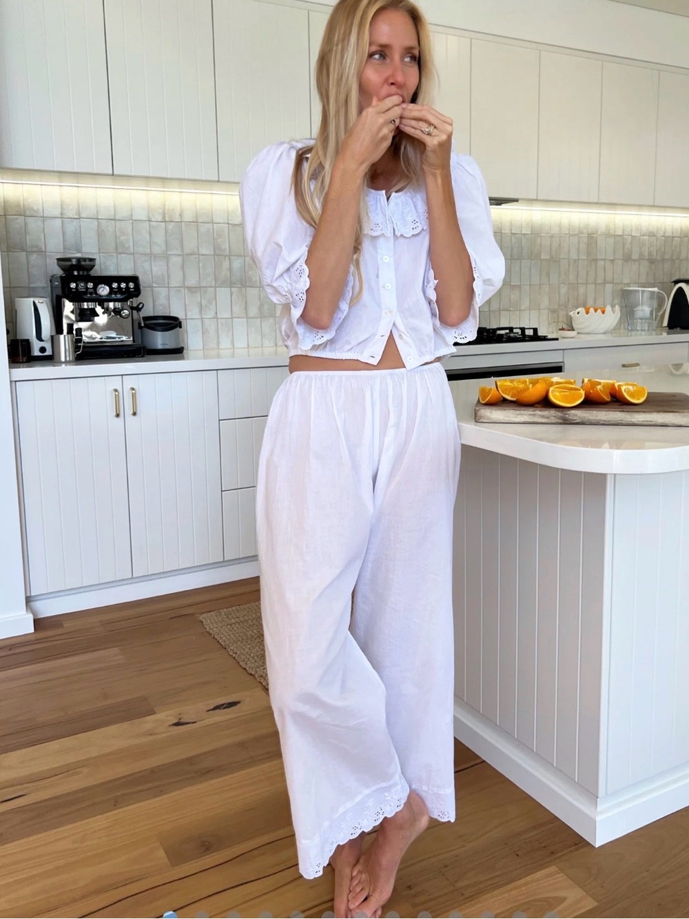 Antique summer pants, ivory Cotton Wide-Leg Lounge Pants lace new